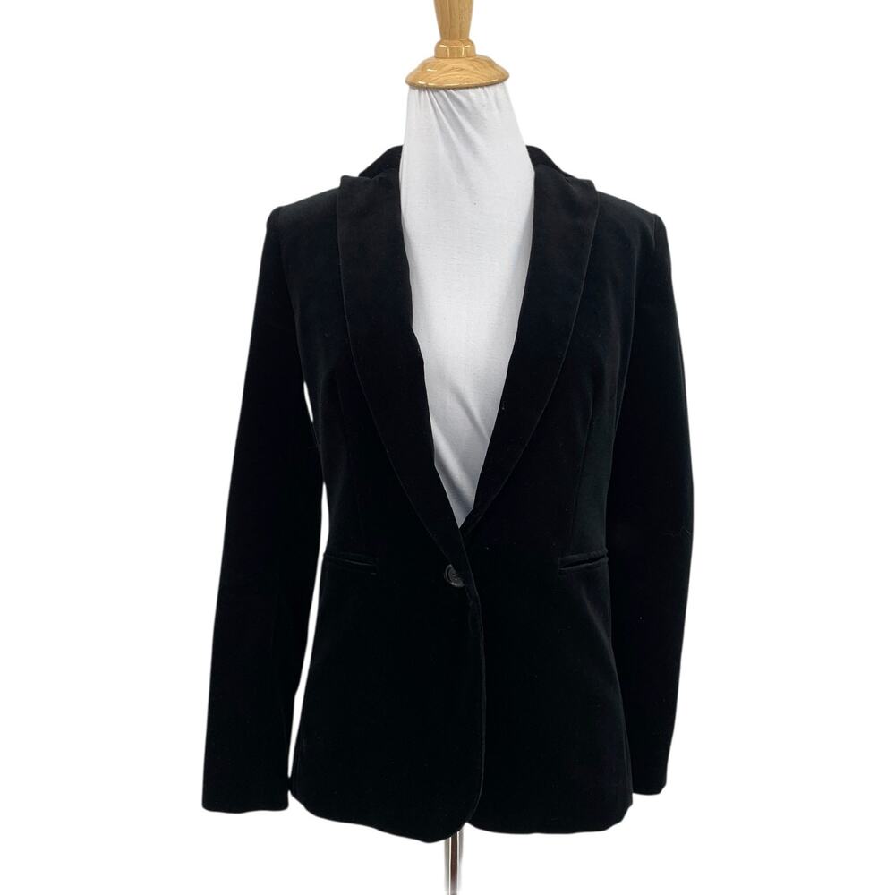 J Crew Blazer Womens 00 Black Parke Velvet Shoulder Pads Tailored Stripe Lining - Picture 1 of 11